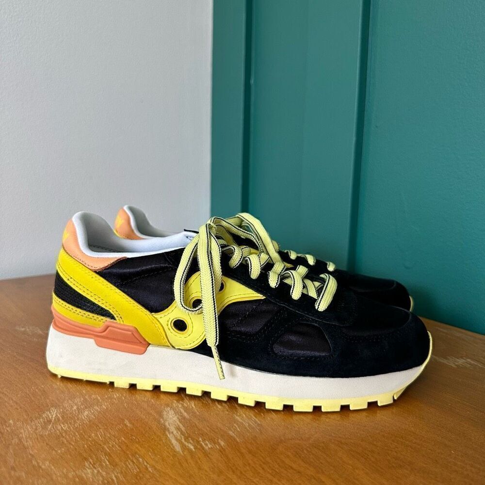 Saucony Women’s Shadow Original Silky Leather Black Yellow Orange